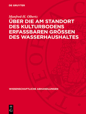 cover image of Über die am Standort des Kulturbodens erfaßbaren Größen des Wasserhaushaltes